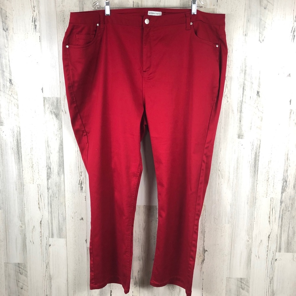 Catherines Red Sateen Stretch Skinny Leg Pants 28W